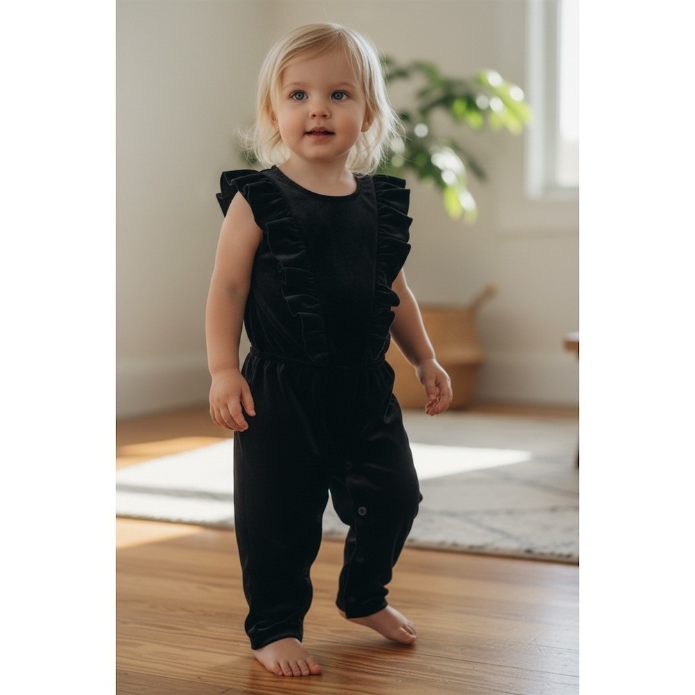Cat & Jack Black Velvet Ruffle Romper